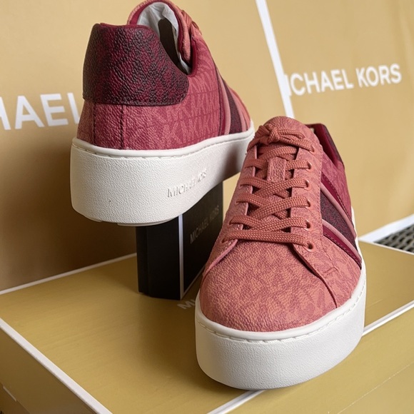 Michael Kors Poppy Stripe Lace Up MK Signature SM 49F1POFS2B Berry Multi WMNS - Picture 6 of 16